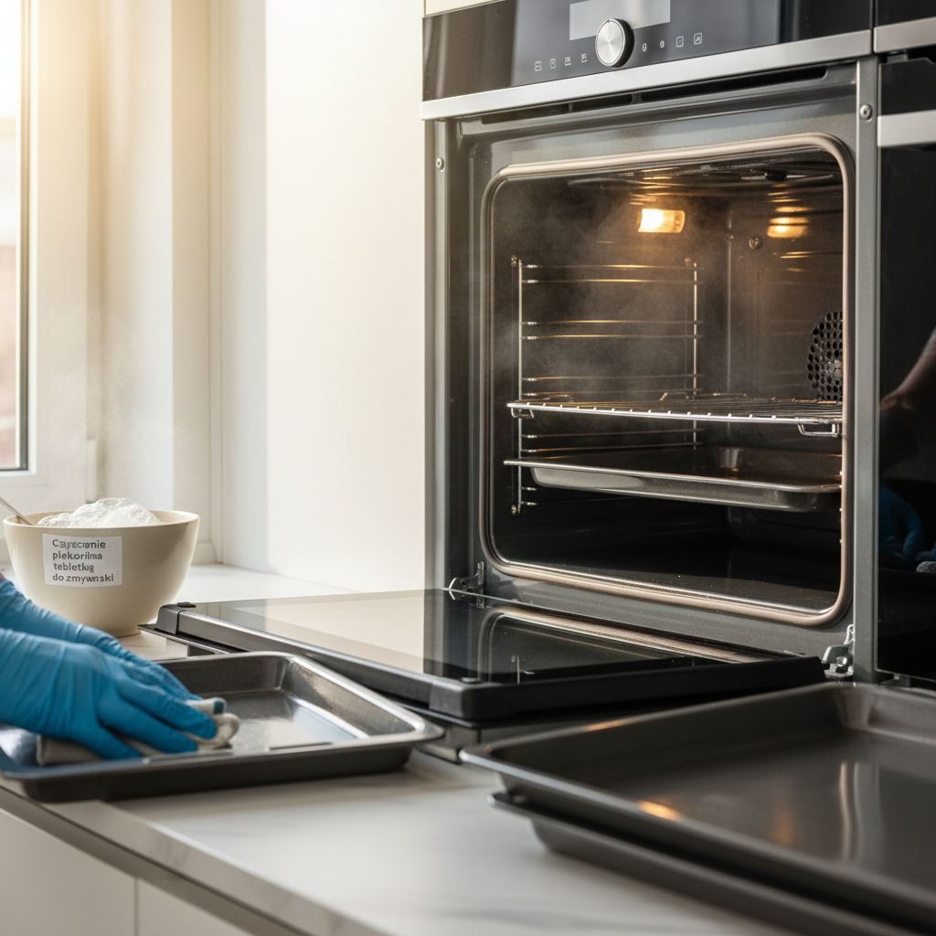 czyszczenie blachy piekarnika tabletką do zmywarki