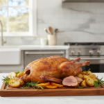 jabłka wewnątrz pieczonej kaczki krzyżówka