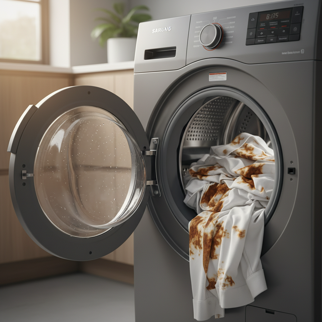 pralka brudzi ubrania na brązowo